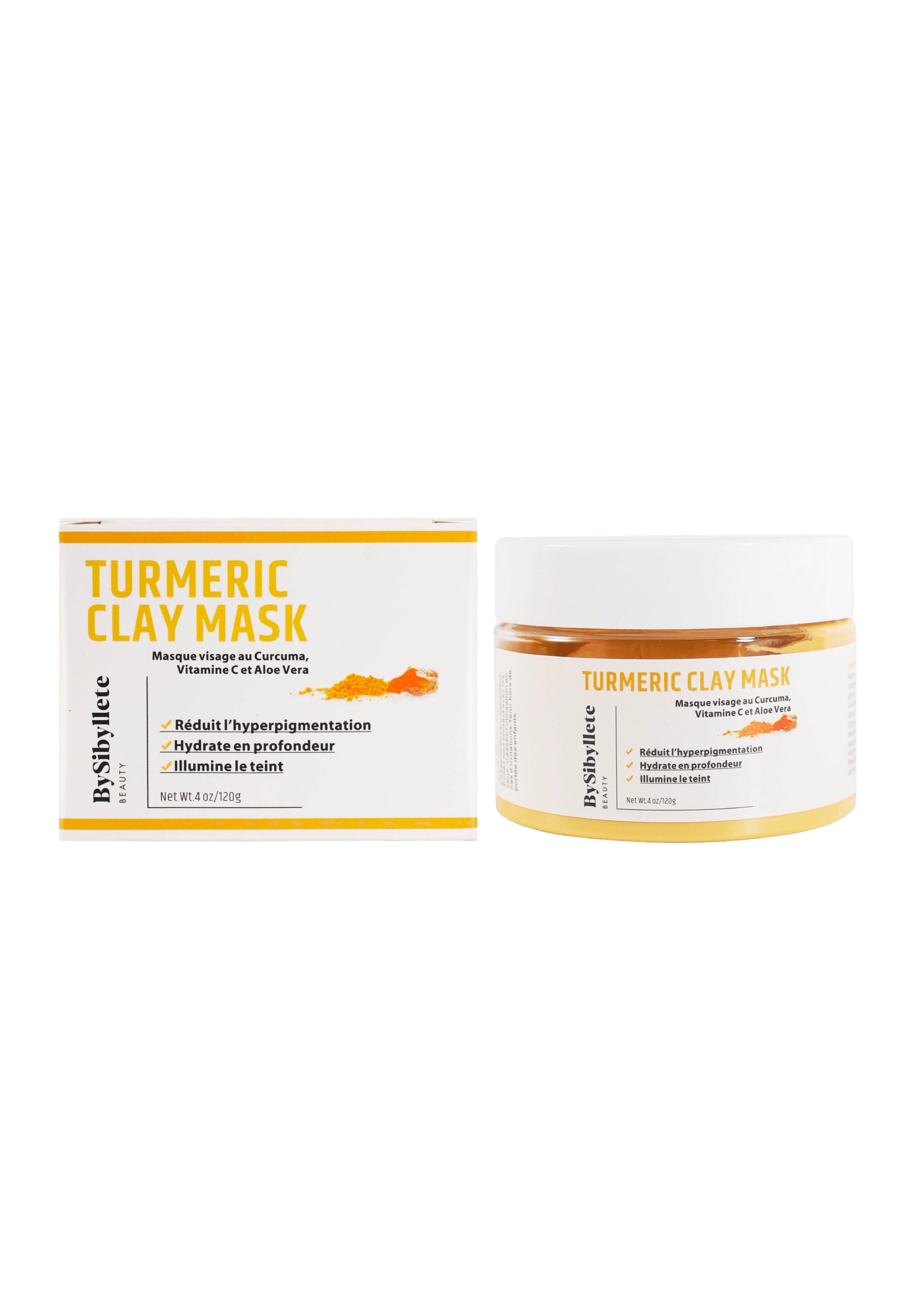 Masque visage à l'argile et au curcuma « Turmeric Clay Mask » BySibyllete Beauty avec son étui cartonné
